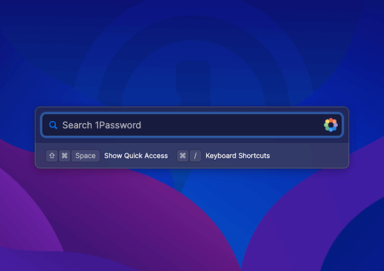 Окно Быстрого доступа 1Password 8 для Mac открыто для поиска.