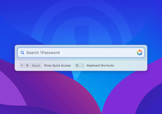 Mac 版 1Password 8 的快速访问开启，等待搜索。